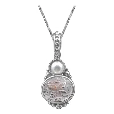 Pre-owned Stephen Dweck 5mm Round White Pearl Pendant In Sterling Silver