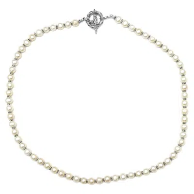 Pre-owned Stephen Dweck 7mm Round White Pearl Necklace In Sterling Silver