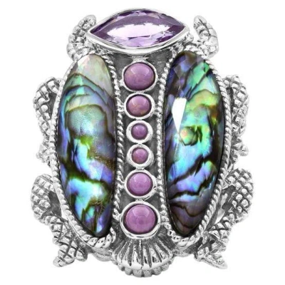 Pre-owned Stephen Dweck Abalone & Amethyst Scarab Sterling Silver Ring In Purple