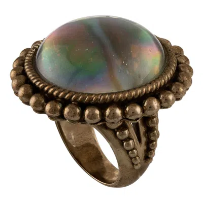 Pre-owned Stephen Dweck Abalone & Rock Crystal Brass Ring In Multi