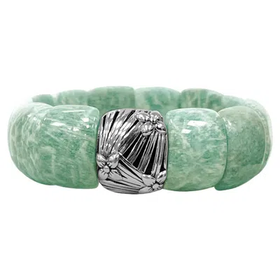 Pre-owned Stephen Dweck Amazonite Stretch Bracelet In Sterling Silver In Blue