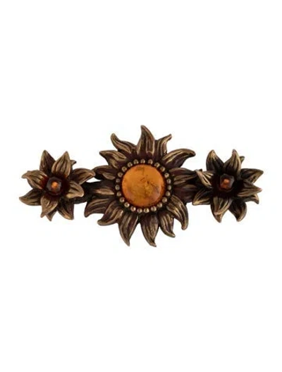 Pre-owned Stephen Dweck Amber Sunflower Pin Brooch In Orange