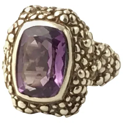 Pre-owned Stephen Dweck Amethyst Beaded Floral Sterling Ring In Purple