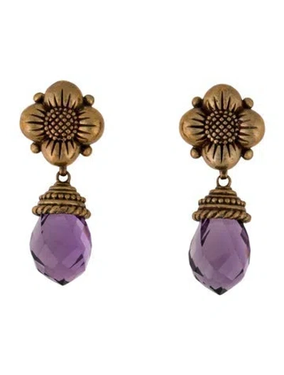 Pre-owned Stephen Dweck Amethyst Floral Drop Clip-on Earrings In Multicolor