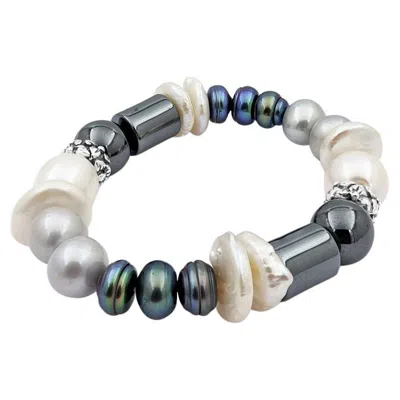 Pre-owned Stephen Dweck Assorted Pearl And Gemstone Stretch Bracelet In Multi