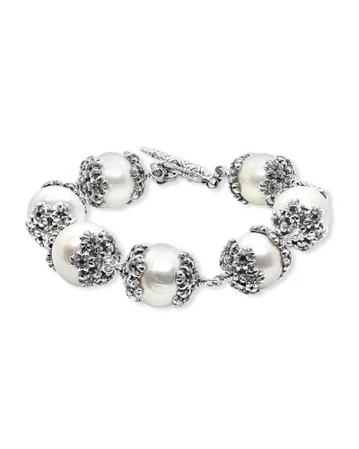 Stephen Dweck Baroque Pearl Bracelet With Black Diamonds In White