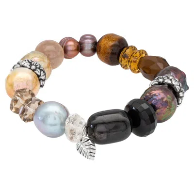 Pre-owned Stephen Dweck Black Agate, Gold Rutilated Quartz, Herkimer Diamond Bracelet In Sterling Silver