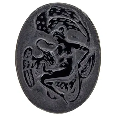 Pre-owned Stephen Dweck Black Agate Ring With 1.40 Carats Black Diamonds Ring In Sterling Silver