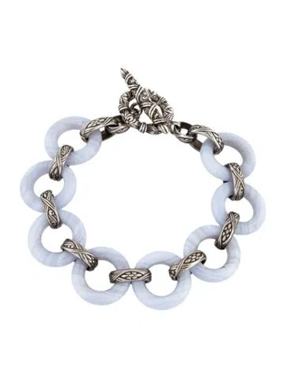 Pre-owned Stephen Dweck Blue Lace Agate Link Bracelet, 7" In Multicolor