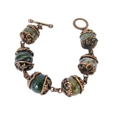 Pre-owned Stephen Dweck Bracelet Sterling Silver Beads Bronze Galle Caps 1990s