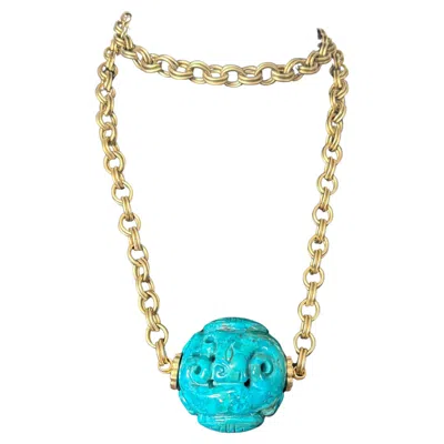 Pre-owned Stephen Dweck Carved Turquoise Necklace New, Never Worn 1990s Large In Blue