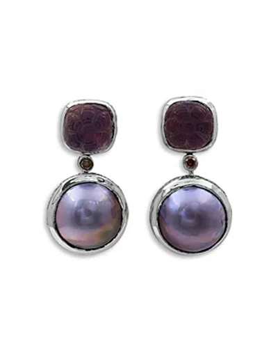 Stephen Dweck Carventurous Hand Carved Earrings With Champagne Diamonds, 0.13 Ct. T.w. In Purple