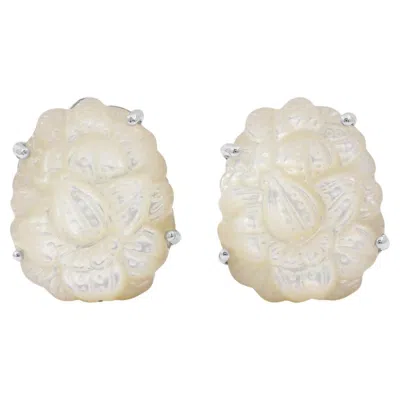 Pre-owned Stephen Dweck Carventurous Hand Carved Mother Of Pearl Earrings In Sculpted Sterling Silver In Multi