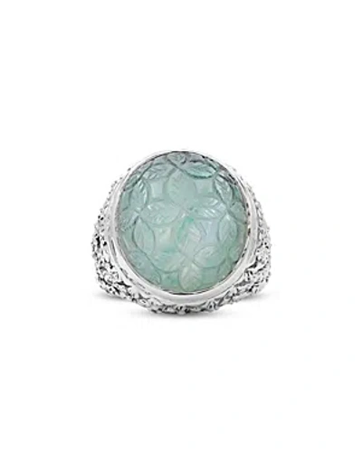 Stephen Dweck Carventurous Hand Carved Natural Quartz & Mother Of Pearl Ring In Green