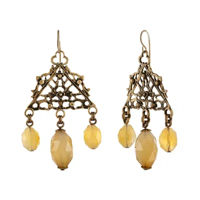 Pre-owned Stephen Dweck Citrine Dangle Brass Earrings In Multi