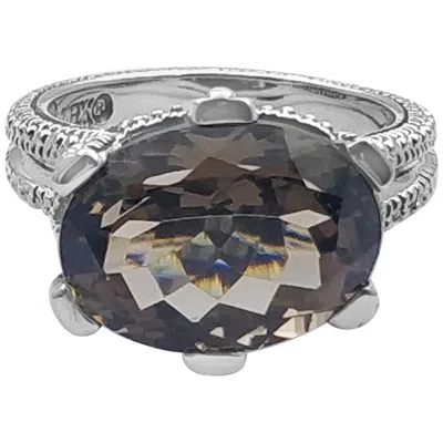 Pre-owned Stephen Dweck Cocktail Oval Regular Facet Gemstone Smokey Quartz Ring In Gray