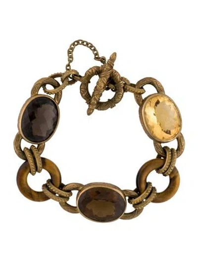 Pre-owned Stephen Dweck Crystal & Brown Stone Link Bracelet, 8" In Multi