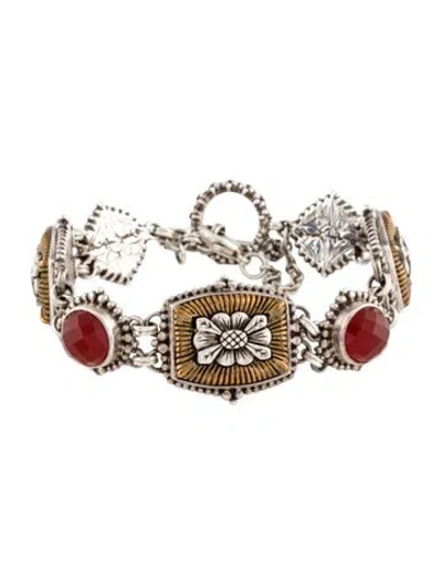 Pre-owned Stephen Dweck Crystal Link Bracelet, 8" In Red