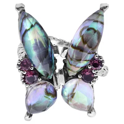 Pre-owned Stephen Dweck Crystal Quartz And Abalone Butterfly Ring In Multi