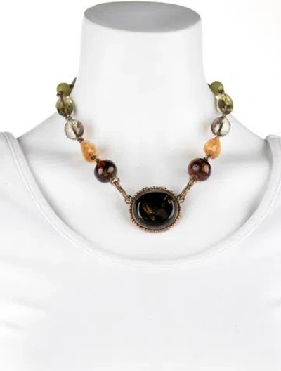 Pre-owned Stephen Dweck Cultured Pearl, Resin & Stone Pendant Necklace, 17", 17" In Red