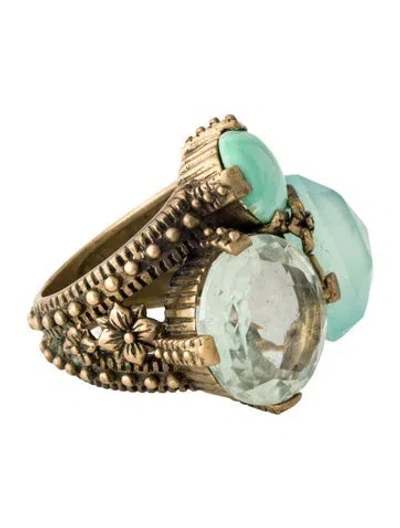 Pre-owned Stephen Dweck Dyed Chalcedony, Variscite & Prasiolite Cocktail Ring In Multi
