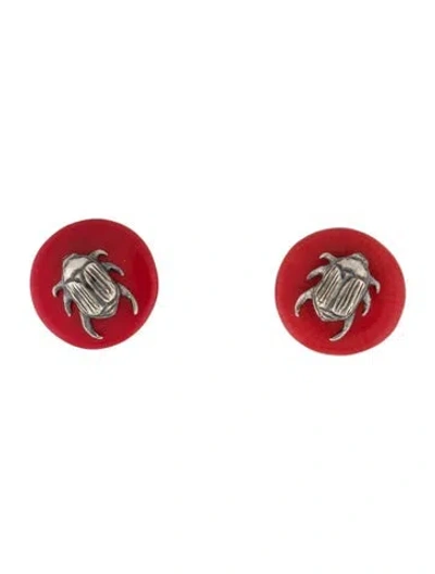 Pre-owned Stephen Dweck Dyed Coral Beatle Clip On Earrings In Multi