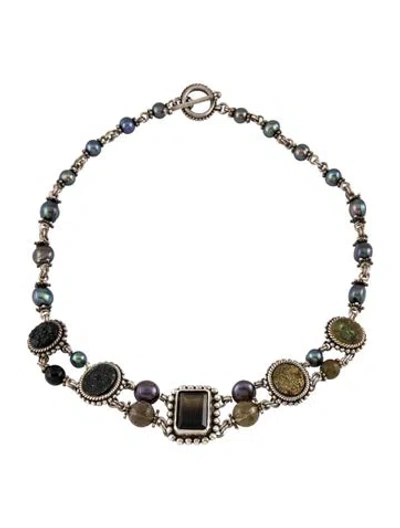 Pre-owned Stephen Dweck Dyed Pearl & Multi-stone Collar Necklace, 17"