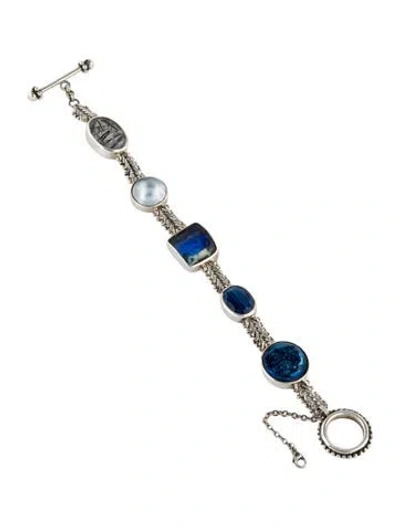 Pre-owned Stephen Dweck Dyed Pearl & Multi-stone Link Bracelet, 8.25" In Blue
