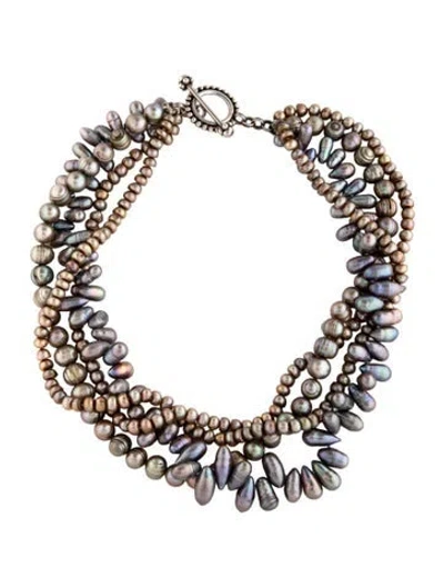 Pre-owned Stephen Dweck Dyed Pearl Multistrand Necklace In Brown/silver