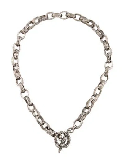 Pre-owned Stephen Dweck Etched Oval Link Chain Necklace, 16" In Multicolor
