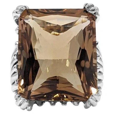 Pre-owned Stephen Dweck Faceted Emerald Cut In Champagne Quartz In Sterling Silver In Green