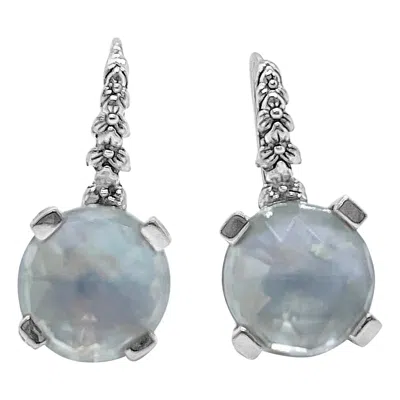 Pre-owned Stephen Dweck Faceted Grey Agate And Mop On An Engraved Flower Hook In Sterling Silver In Gray