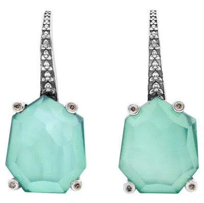 Pre-owned Stephen Dweck Faceted Natural Quartz Agate And Champagne Diamond Earring In Sterling Silver In Multi