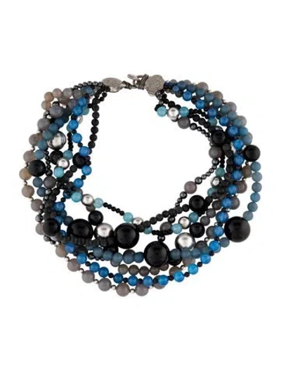 Pre-owned Stephen Dweck Faux Pearl Multi Strand Collar Necklace, 16.75" In Multicolor