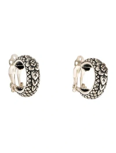 Pre-owned Stephen Dweck Floral Carved Huggie Clip-on Earrings In Multicolor