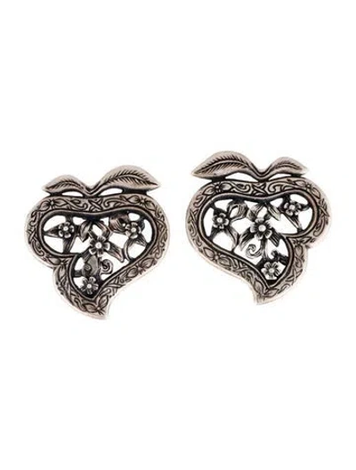 Pre-owned Stephen Dweck Floral Engraved Clip-on Earrings In Multicolor