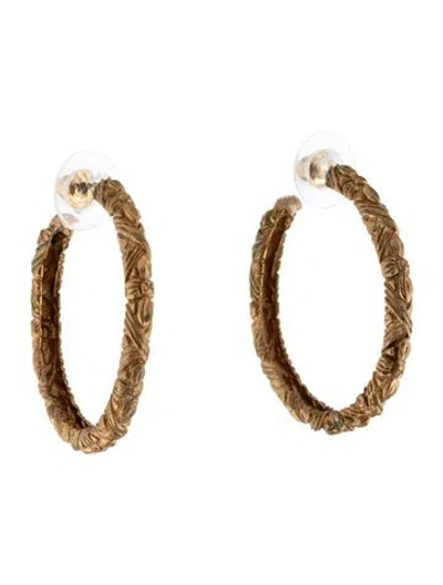 Pre-owned Stephen Dweck Flower Engraved Hoop Earrings In Multicolor