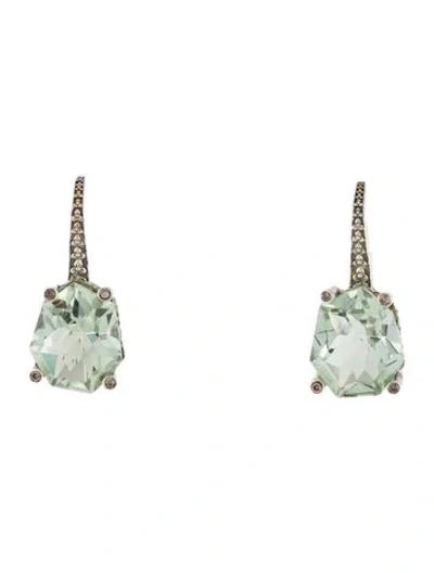 Pre-owned Stephen Dweck Galactic Prasiolite & Diamond Drop Earrings In Multi