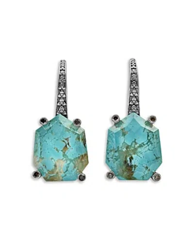 Stephen Dweck Galactical Faceted Natural Quartz & Turquoise Earrings With Champagne Diamonds, 0.08 Ct. T.w. In Blue