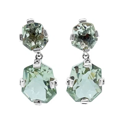 Pre-owned Stephen Dweck Galactical Freeform Drop Earrings In Green Amethyst & Engraved Sterling Silver In Purple