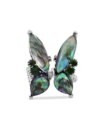 Stephen Dweck Garden Of Stephen Faceted Natural Quartz Abalone & Peridot Butterfly Ring In Multi