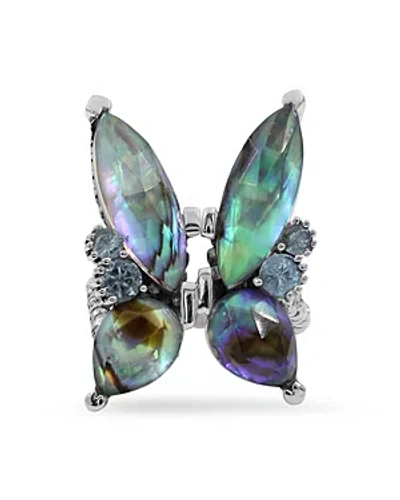 Stephen Dweck Garden Of Stephen Faceted Quartz Abalone, Labradorite & Swiss Blue Topaz Butterfly Ring In Blue/silver