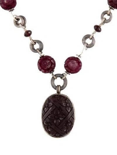 Pre-owned Stephen Dweck Garnet & Multistone Necklace, 21" In Red