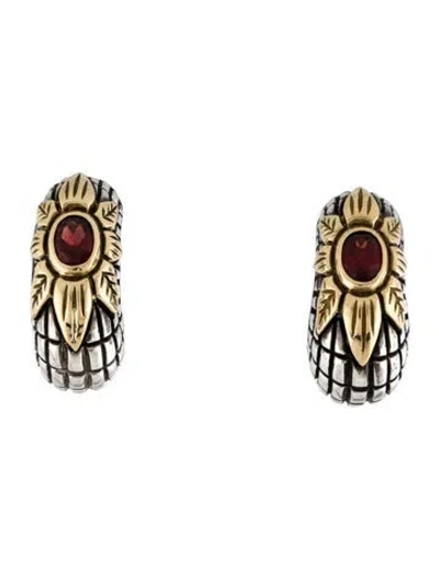 Pre-owned Stephen Dweck Garnet Textured Clip-on Earrings In Multi