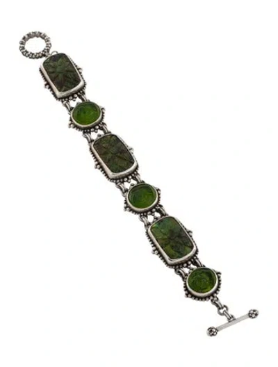 Pre-owned Stephen Dweck Glass & Quartz Doublet Station Bracelet, 7.5" In Green