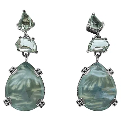 Pre-owned Stephen Dweck Green Prasiolite Natural Quartz Mother Of Pearl And Green Serpentine Jade Earrin