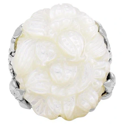Pre-owned Stephen Dweck Hand Carved Freeform Mother Of Pearl Double Shank Ring In Sterling Silver In Multi