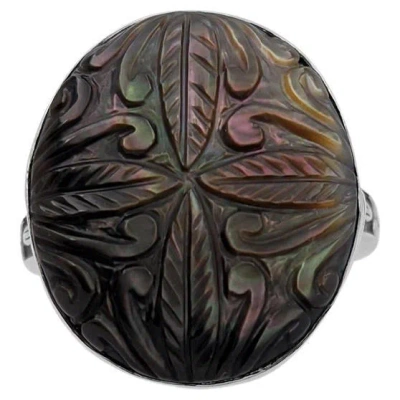 Pre-owned Stephen Dweck Hand Carved Tahitian Mother Of Pearl Ring In Sterling Silver In Multi