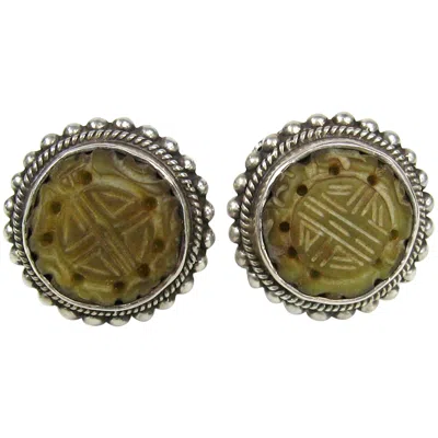 Pre-owned Stephen Dweck Jade & Sterling Silver Earrings New, Never Worn 1990s In Green