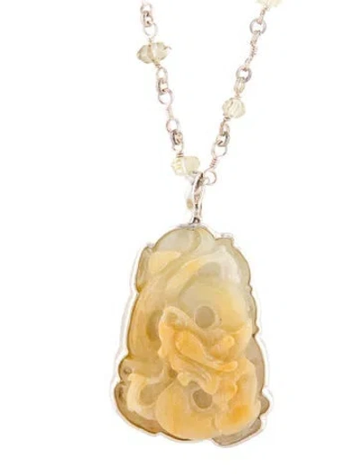 Pre-owned Stephen Dweck Jadeite & Citrine Pendant Necklace, 23.75" In Multi